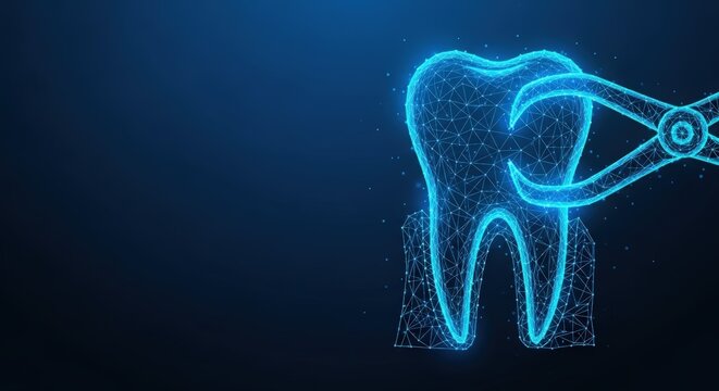 Glowing Tooth Digital Representation in a Blue Background