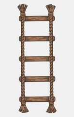 Suspended Nautical Rope Ladder with Wooden Steps Vector Illustration, Vertical Access Solution for Boats, Ships, and Marine Applications