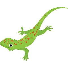 Vibrant Green Gecko with Red Spots and Black Eyes on a Transparent White Background Detailed Illustration