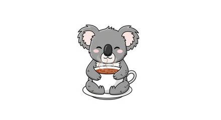 Fototapeta premium Cute Cartoon Koala Enjoying a Hot Beverage in a Cozy Cup Illustration Design