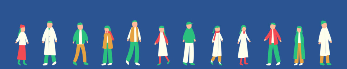 冬を過ごす人々のイラストセット