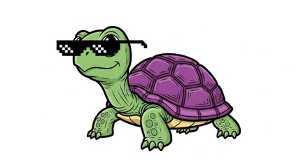 Obraz premium Cartoon turtle with pixelated sunglasses character design vector illustration