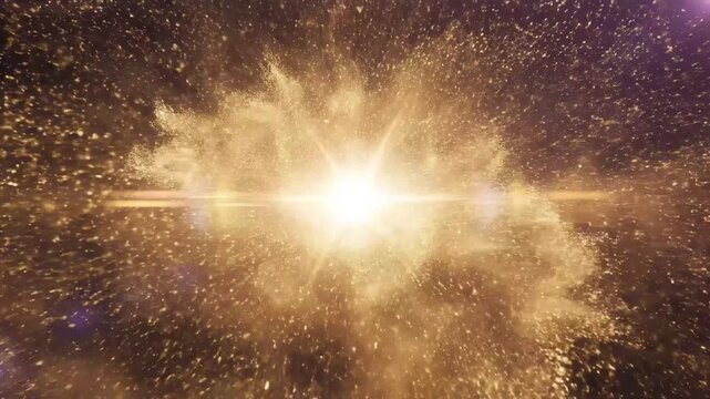 Epic animation of golden dust particles forming a cosmic singularity in deep space
