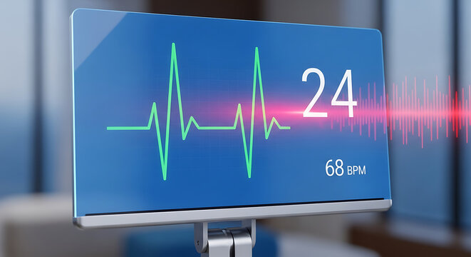 Closeup of a medical monitor displaying vital signs and heart rate - Powered by Adobe