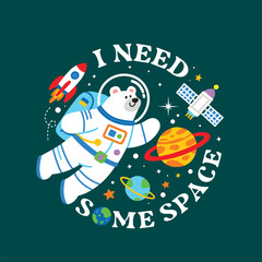Cute Astronaut Bear Space Illustration Vector 