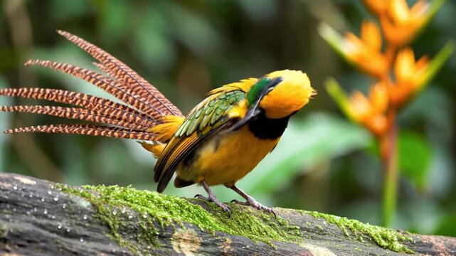 Golden-headed Quetzal Bird Displays its Feathers in a Tropical Rainforest Habitat