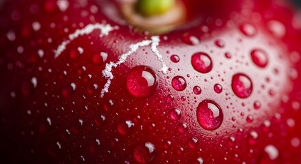 Close-up of red apple with water droplets