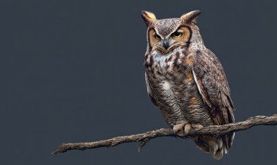 Obraz premium A large owl is perched on a branch