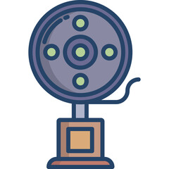 Vintage purple desk fan with green accents on a transparent background featuring a retro design and metallic texture on a stand