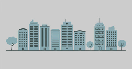Fototapeta premium City Skyline with Tall Buildings and Trees on Gray Background skyscrapers architecture