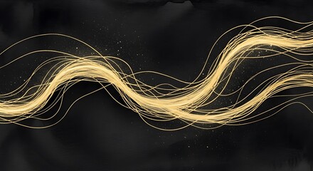 Golden wave lines on black background
