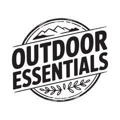 Outdoor essentials brand logo with mountains and leaves
