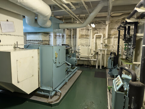 Marine air conditioning and ventilation system inside cargo ship engine room