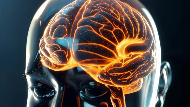 A luminous brain interior rendered with vivid branching patterns and soft glowing currents shaping an organic neural landscape