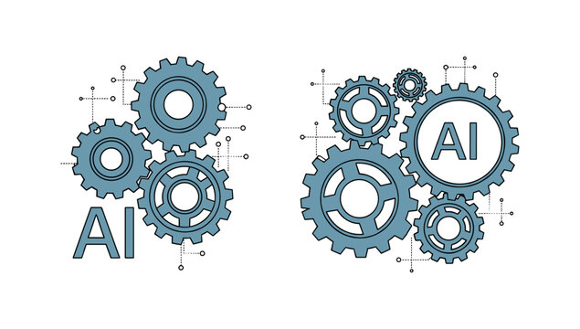Technology concept with ai lettering and gear mechanism in futuristic style