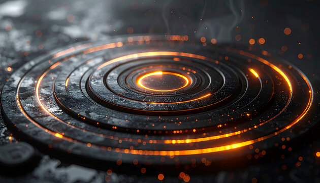 Mysterious Technology Circles: A captivating glimpse into advanced technology, with concentric circles glowing vibrantly. It evokes the aura of innovation and sophistication.