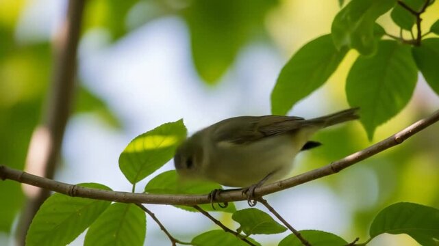 Warbling Vireo Perched on Branch: A Glimpse into Nature's Serenity with a Small Songbird