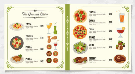 Elegant restaurant menu template with delicious dishes