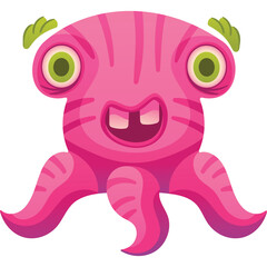 Whimsical Pink Cartoon Monster with Wide Eyes and Tentacles on Transparent Background