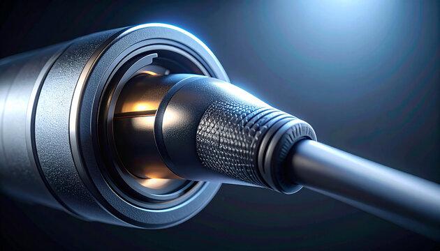 Technology's Conduit: A macro shot highlights a sleek coaxial cable connection against a cool, ambient backdrop, embodying seamless data transfer and connectivity.