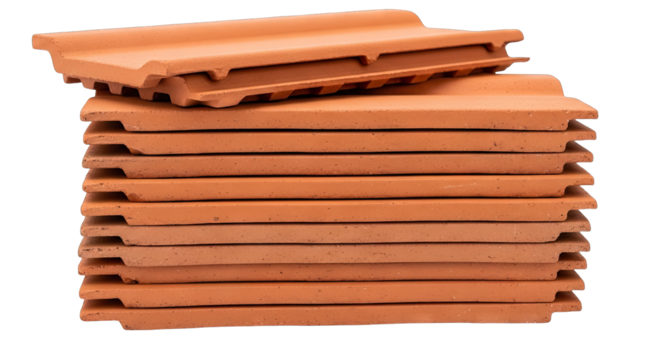 Stack Of Terracotta Roof Tiles In A Row Isolated On A Transparent Background Detailed Texture View Of Building Material For Construction