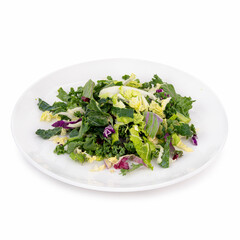 Superfood Salad Mix on White Plate – Kale, Brussels Sprouts, Cabbage, and Radicchio