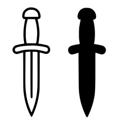 Minimalist icon, dagger vector, black and white, outline and silhouette