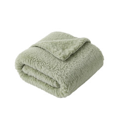 A cozy soft light green faux fur blanket evokes warmth comfort and relaxation