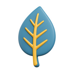 Blue and Yellow Leaf Icon in 3D Minimalist Design