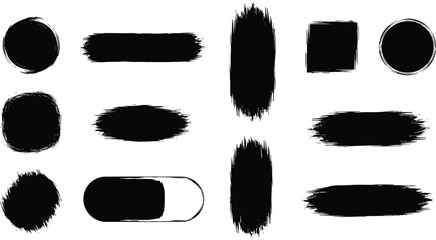 Black Brushstroke Shapes Set for Design Circular, Rectangular, and Oval Elements on White