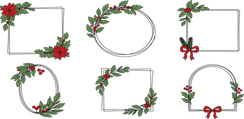 Festive Christmas Borders and Frames Holly, Berries, and Poinsettias for Holiday Designs