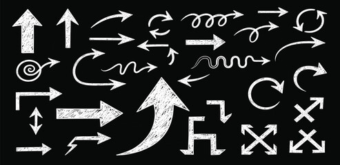 Set of Various Arrows Directional Symbols for Navigation and Design on a Dark Background