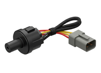 Car engine coolant temperature sensor and electrical connector isolated on background