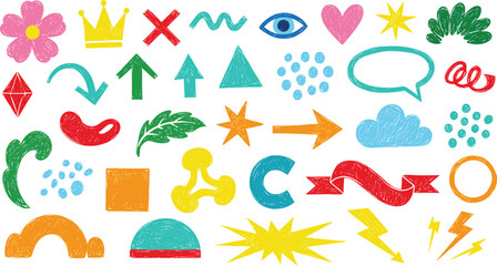 Vibrant Collection of Hand-Drawn Graphic Elements and Symbols for Creative Projects