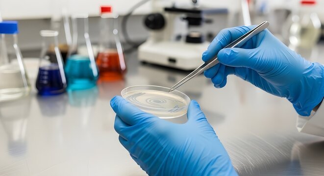 Laboratory technician handling test tubes filled with liquid samples - Powered by Adobe