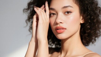 Obraz premium Black Woman with Hand Near Face in Natural Light