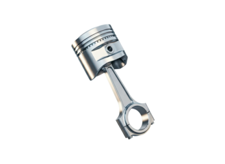 Detail of piston with connecting rod as engine automotive part closeup isolated