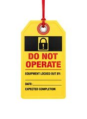 Do not operate yellow safety tag sign with lock out warning isolated on background