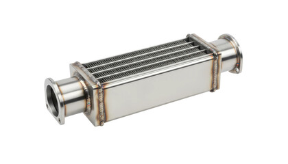 Steel silver intercooler isolated on transparent background auto part performance