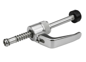 Shiny silver bicycle quick release skewer handle on transparent background cutout