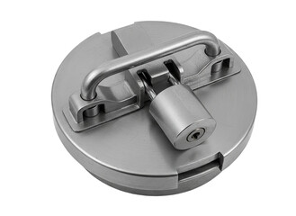 Metal fuel tank hatch with padlock for vehicle protection from theft on checkered