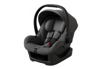 Gray baby car seat providing safety and comfort for infants during travel. Child restraint system for safe transporting