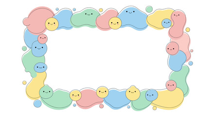 Fototapeta premium Cheerful cartoon frame with pastel colors and smiling faces suitable for children's designs