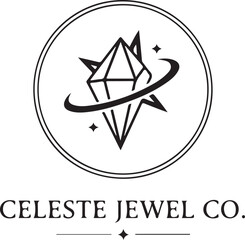 Celestial Jewel Company Logo, Elegant Cosmic Diamond Emblem for Luxury Jewelry Business Branding.