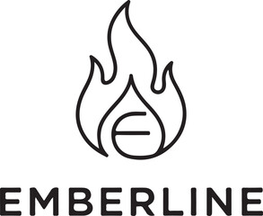 Emberline logo design featuring an abstract flame icon with the letter E inside, representing fire, heat, and energy in a minimalist style