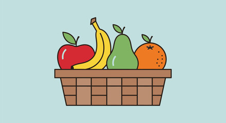 Vibrant fruit basket illustration featuring an assortment of fresh fruits design element