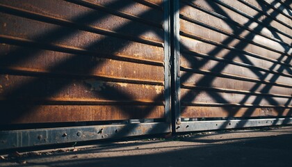 Rusty Metal Gate with Shadows in Warm Light