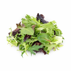 Colorful Fresh Spring Mix Salad – Baby Spinach and Fresh Greens isolated on white backgorund