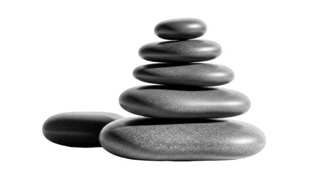 Stacked Smooth Dark Gray Spa Stones for Massage Therapy with Reflective Sparkles and Soft Lighting on a Transparent Background Zen Balance Concept