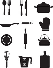 Fototapeta premium Essential kitchen tools icons for cooking and baking
